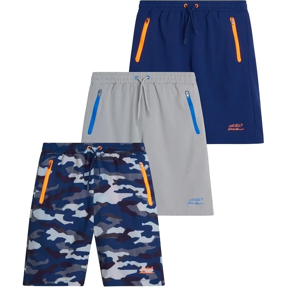 Eddie Bauer Kids 3 Shorts Set Size S 7/8 Navy Grey Camo NEW Quick Dry Hybrid